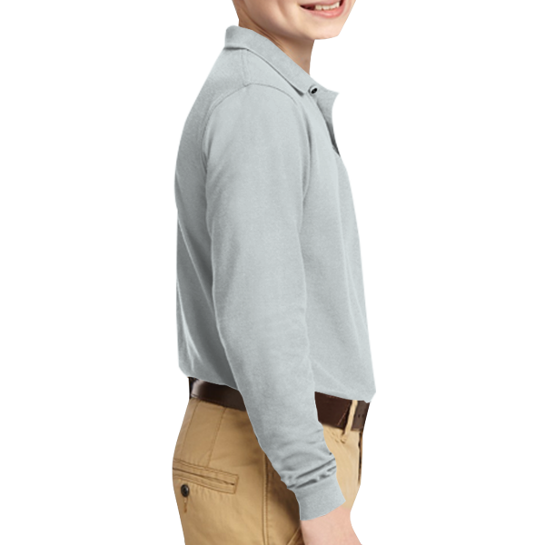 Port Authority Youth Long Sleeve Silk Touch Polo, White, Right Sleeve view