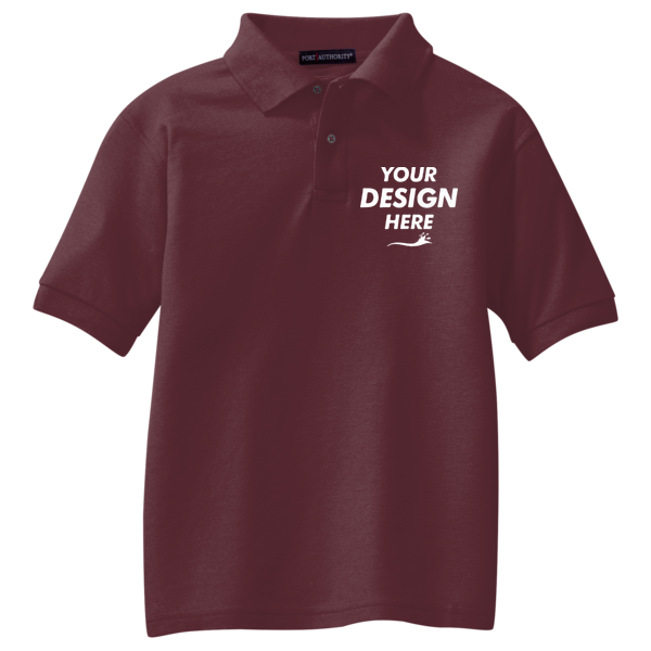 Port Authority Youth Silk Touch Polo, Burgundy, Front view, Mockup