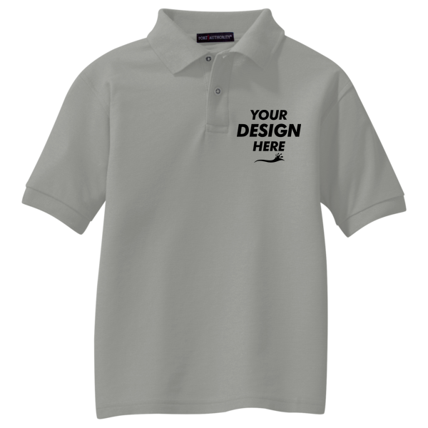 Port Authority Youth Silk Touch Polo, Cool Grey, Front view, Mockup