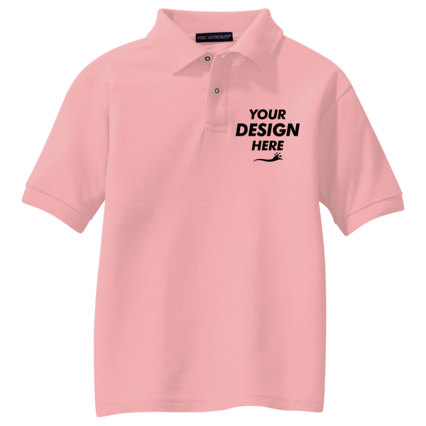 Port Authority Youth Silk Touch Polo, Light Pink, Front view, Mockup