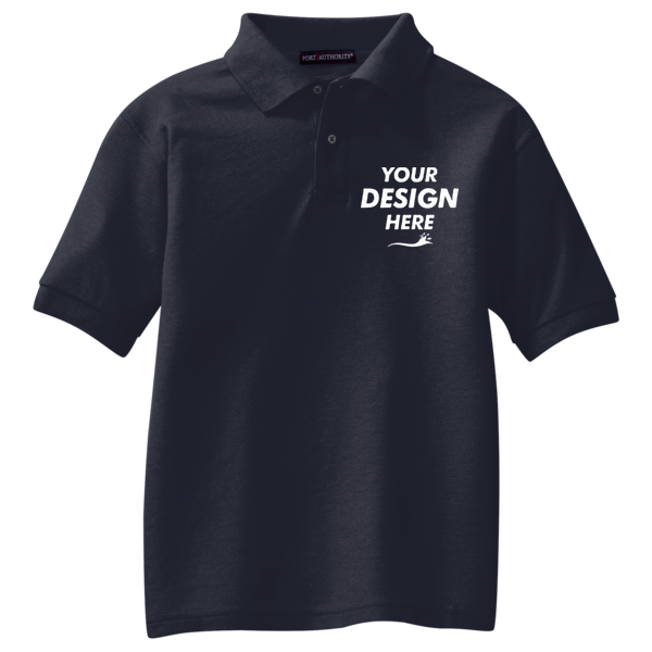 Port Authority Youth Silk Touch Polo, Navy, Front view, Mockup