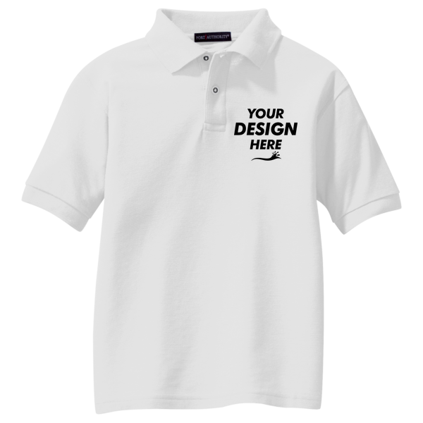 Port Authority Youth Silk Touch Polo, White, Front view, Mockup