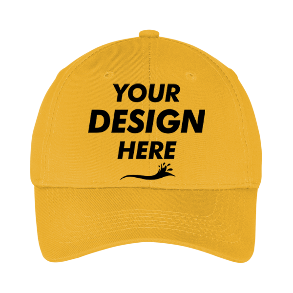 Port Authority Youth Six Panel Twill Cap, Athletic Gold, Front view, Mockup