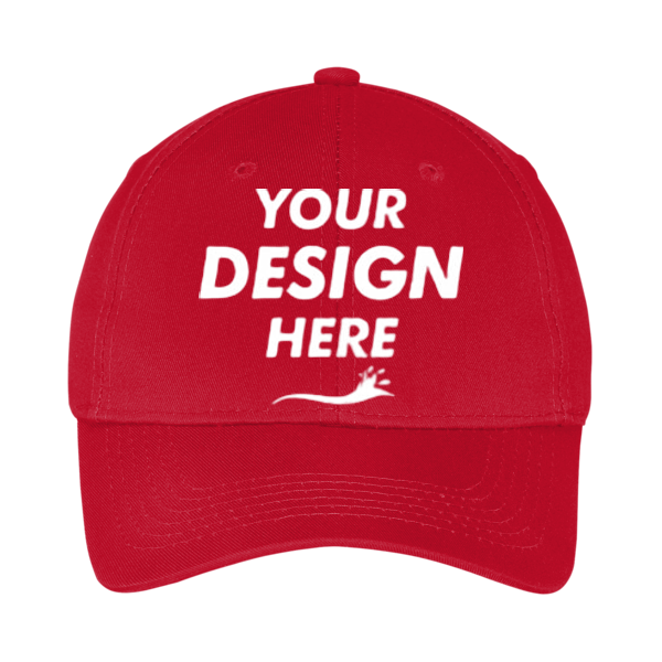 Port Authority Youth Six Panel Twill Cap, Red, Front view, Mockup