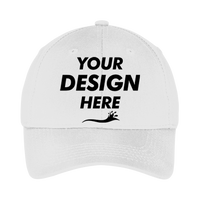 Port Authority Youth Six Panel Twill Cap, White, Front view, Mockup