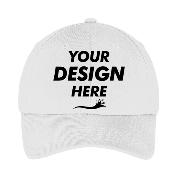 Port Authority Youth Six Panel Twill Cap, White, Front view, Mockup