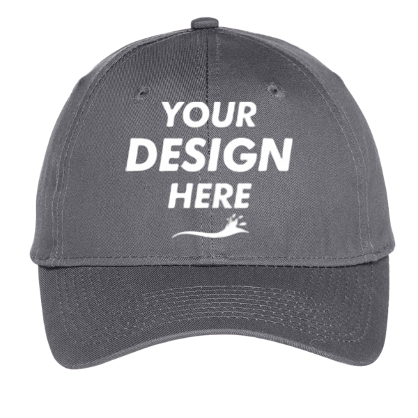 Port Authority Youth Six Panel Unstructured Twill Cap, Charcoal, Front view, Mockup
