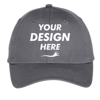 Port Authority Youth Six Panel Unstructured Twill Cap, Charcoal, Front view, Mockup