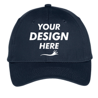 Port Authority Youth Six Panel Unstructured Twill Cap, Navy, Front view, Mockup