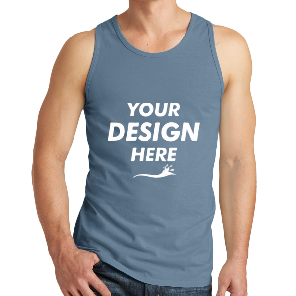 Port & Co Beach Wash ® Garment Dyed Tank, Denim Blue, Front view, Mockup