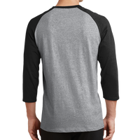 Port & Co Core Blend 3/4 Sleeve Raglan Tee, Athletic Heather / Jet Black, Back view