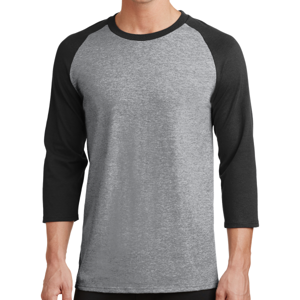 Port & Co Core Blend 3/4 Sleeve Raglan Tee, Athletic Heather / Jet Black, Front view