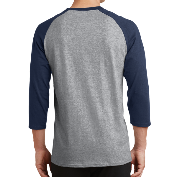 Port & Co Core Blend 3/4 Sleeve Raglan Tee, Athletic Heather / Navy, Back view
