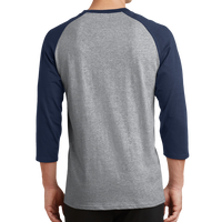 Port & Co Core Blend 3/4 Sleeve Raglan Tee, Athletic Heather / Navy, Back view