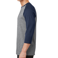 Port & Co Core Blend 3/4 Sleeve Raglan Tee, Athletic Heather / Navy, Left side view