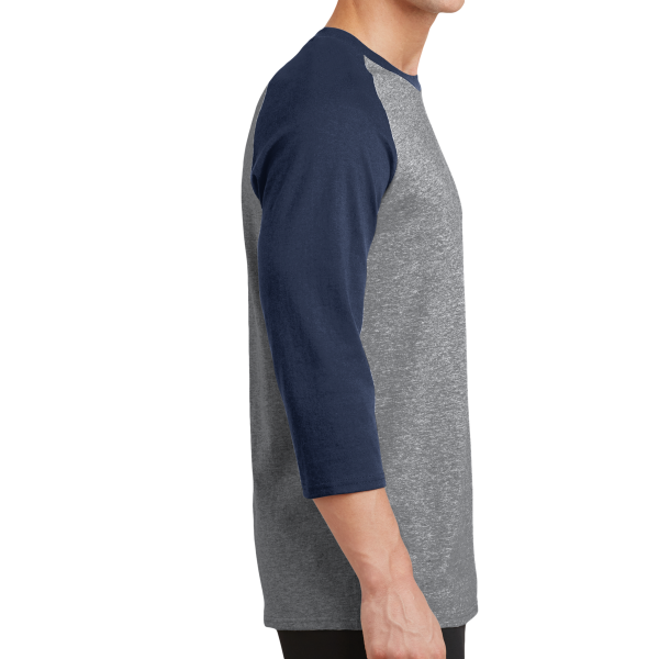 Port & Co Core Blend 3/4 Sleeve Raglan Tee, Athletic Heather / Navy, Right side view