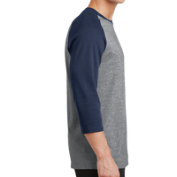 Port & Co Core Blend 3/4 Sleeve Raglan Tee, Athletic Heather / Navy, Right side view