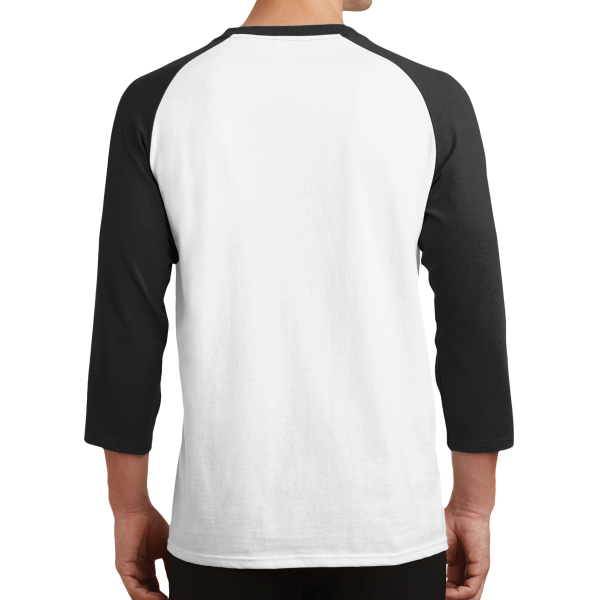 Port & Co Core Blend 3/4 Sleeve Raglan Tee, White / Jet Black, Back view
