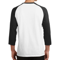 Port & Co Core Blend 3/4 Sleeve Raglan Tee, White / Jet Black, Back view