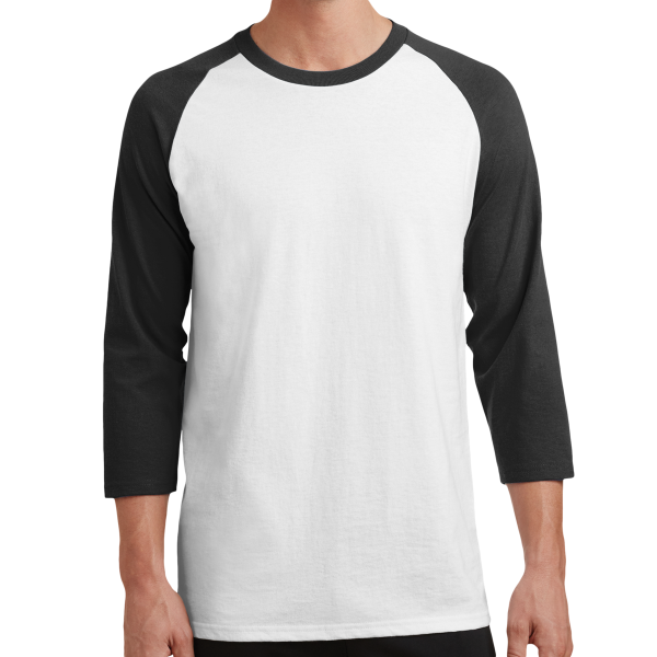 Port & Co Core Blend 3/4 Sleeve Raglan Tee, White / Jet Black, Front view