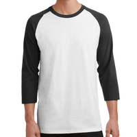Port & Co Core Blend 3/4 Sleeve Raglan Tee, White / Jet Black, Front view