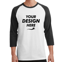 Port & Co Core Blend 3/4 Sleeve Raglan Tee, White / Jet Black, Front view, Mockup