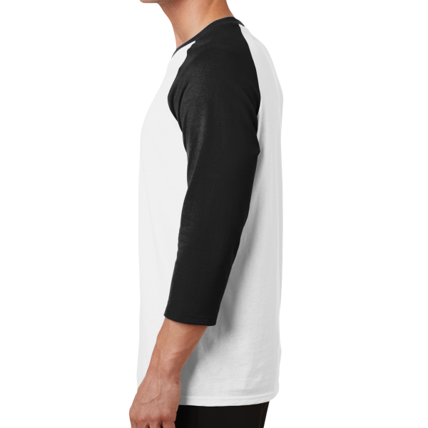 Port & Co Core Blend 3/4 Sleeve Raglan Tee, White / Jet Black, Left side view