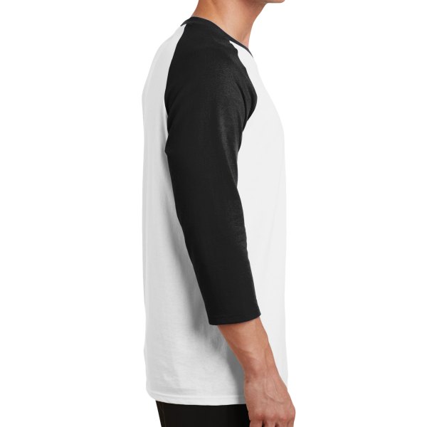 Port & Co Core Blend 3/4 Sleeve Raglan Tee, White / Jet Black, Right side view