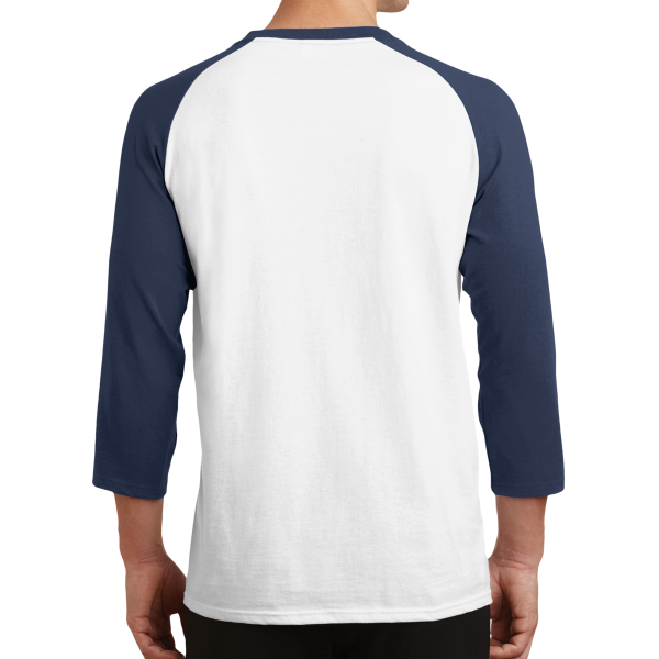 Port & Co Core Blend 3/4 Sleeve Raglan Tee, White / Navy, Back view