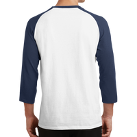 Port & Co Core Blend 3/4 Sleeve Raglan Tee, White / Navy, Back view