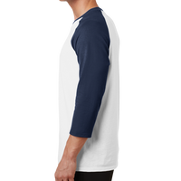 Port & Co Core Blend 3/4 Sleeve Raglan Tee, White / Navy, Left side view
