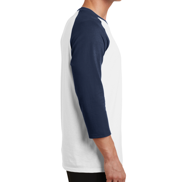 Port & Co Core Blend 3/4 Sleeve Raglan Tee, White / Navy, Right side view