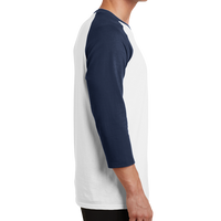 Port & Co Core Blend 3/4 Sleeve Raglan Tee, White / Navy, Right side view