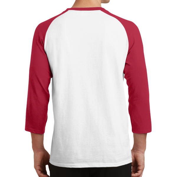 Port & Co Core Blend 3/4 Sleeve Raglan Tee, White / Red, Back view