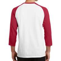 Port & Co Core Blend 3/4 Sleeve Raglan Tee, White / Red, Back view