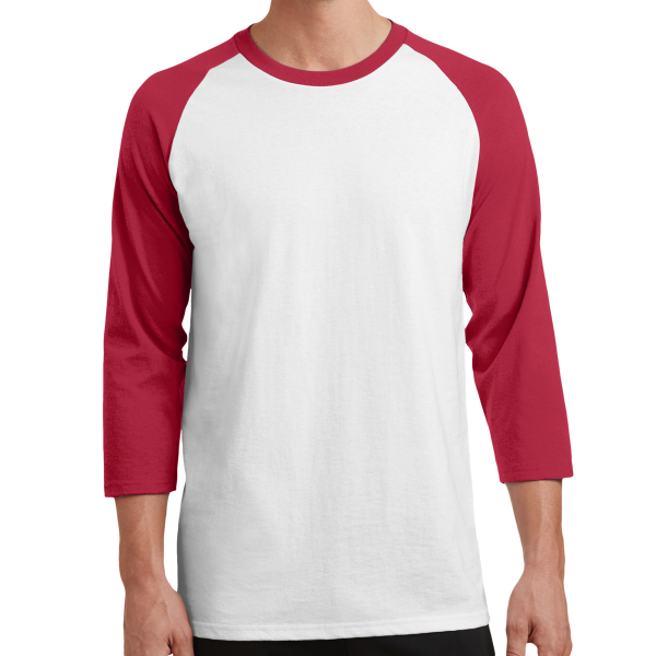 Port & Co Core Blend 3/4 Sleeve Raglan Tee, White / Red, Front view