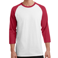 Port & Co Core Blend 3/4 Sleeve Raglan Tee, White / Red, Front view