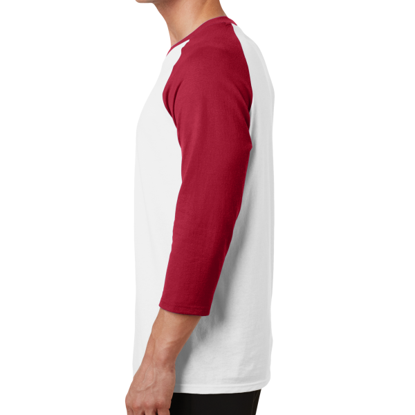 Port & Co Core Blend 3/4 Sleeve Raglan Tee, White / Red, Left side view