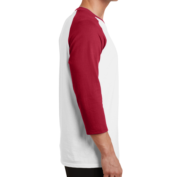 Port & Co Core Blend 3/4 Sleeve Raglan Tee, White / Red, Right side view