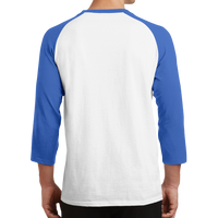 Port & Co Core Blend 3/4 Sleeve Raglan Tee, White / Royal, Back view