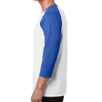 Port & Co Core Blend 3/4 Sleeve Raglan Tee, White / Royal, Left side view