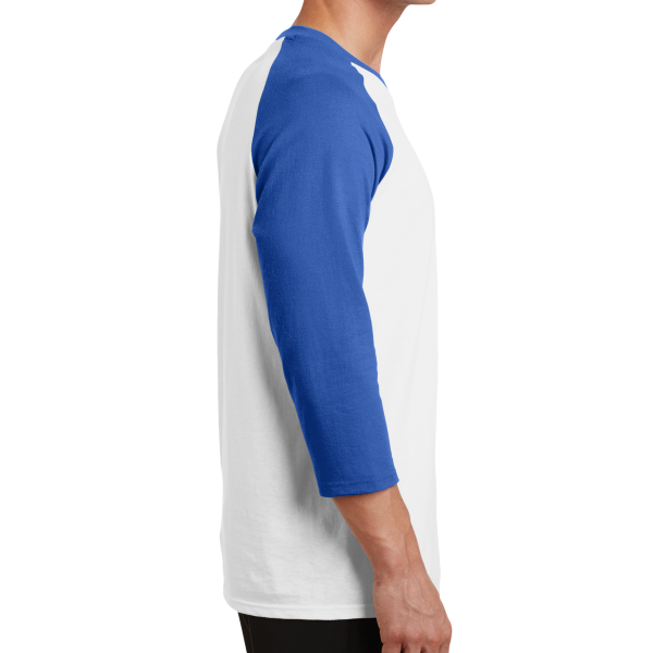 Port & Co Core Blend 3/4 Sleeve Raglan Tee, White / Royal, Right side view
