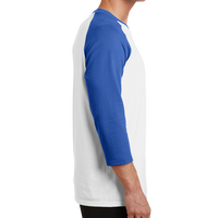 Port & Co Core Blend 3/4 Sleeve Raglan Tee, White / Royal, Right side view