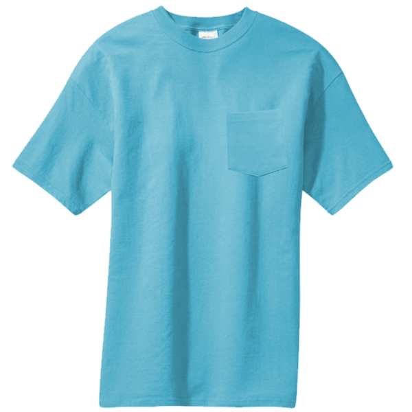 Port & Co Core Blend Pocket Tee, Aquatic Blue, Front view