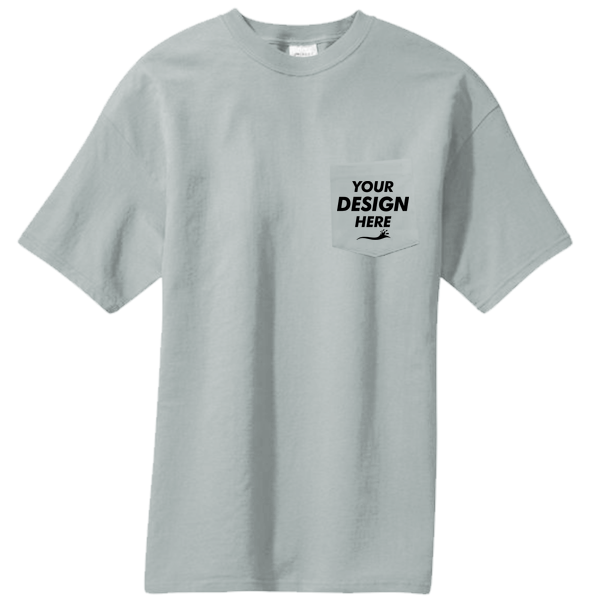 Port & Co Core Blend Pocket Tee, Athletic Heather, Front view, Mockup