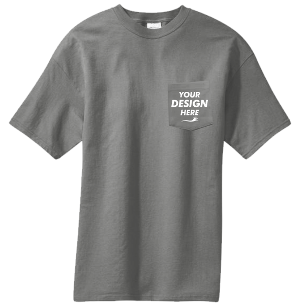 Port & Co Core Blend Pocket Tee, Charcoal, Front view, Mockup