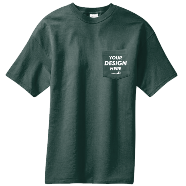 Port & Co Core Blend Pocket Tee, Dark Green, Front view, Mockup