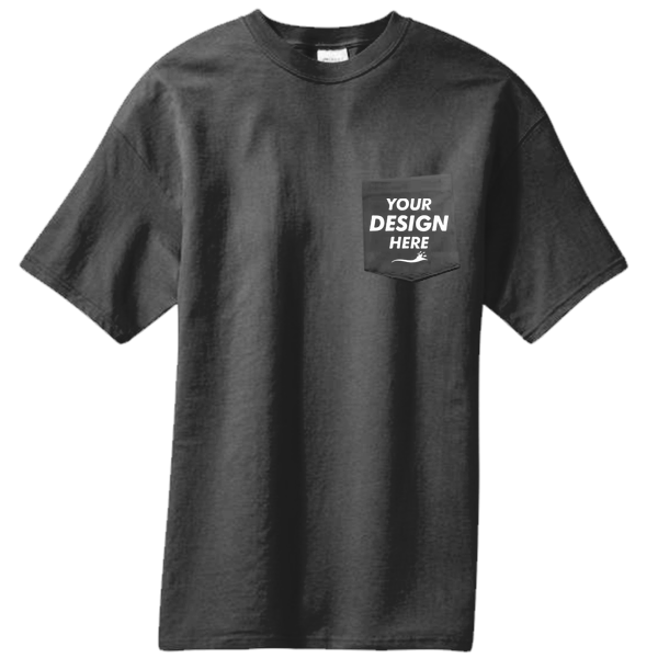 Port & Co Core Blend Pocket Tee, Jet Black, Front view, Mockup