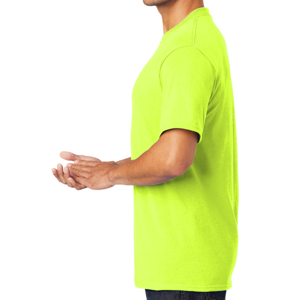 Port & Co Core Blend Tee, Safety Green, Left Sleeve view