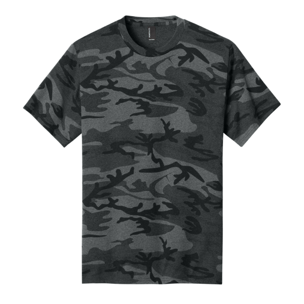 Port & Co Core Cotton Camo Tee, Black Heather Camo, Front view